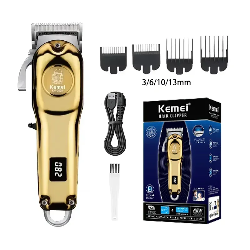 

Kemei KM-2628 Профессиональный триммер для волос Регулируемая электрическая машинка для стрижки волос с ЖК-дисплеем Салон Беспроводной перезаряжаемый мощный мотор