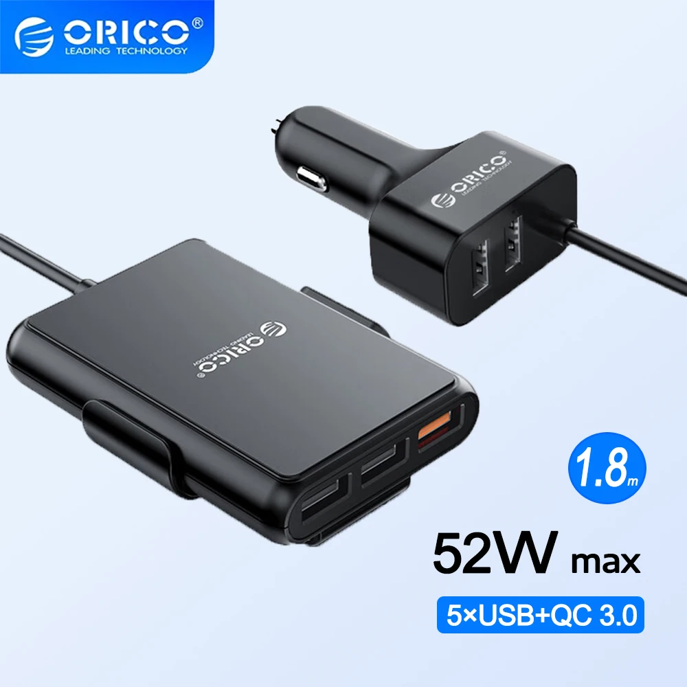 

ORICO 5-портовое автомобильное быстрое зарядное устройство QC3.0, 52 Вт, автомобильная зарядка, быстрая зарядка, 5 × USB, адаптер автомобильного зарядного устройства со съемным зажимом для зарядки телефона
