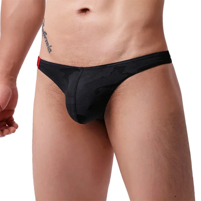 

Мужские сексуальные трусы-стринги-бикини, дышащие выпуклые трусы, нижнее белье с низкой посадкой, камуфляжные стринги с принтом, эластичные Т-образные спинки