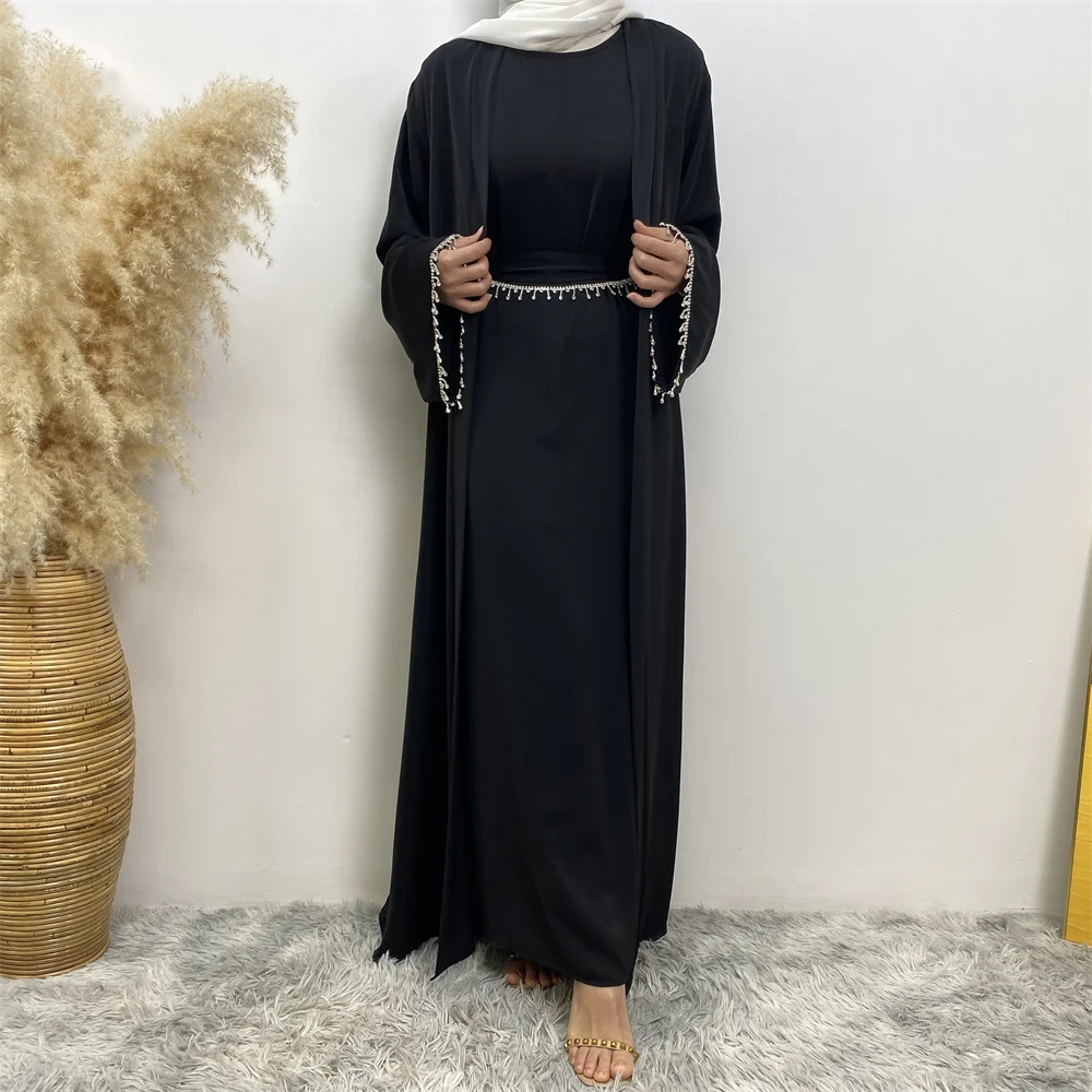 New fashion Muslim women sleeveless dress plus Muslim cardigan two-piece Arab Turkey Dubai dress elegant temperament clothing