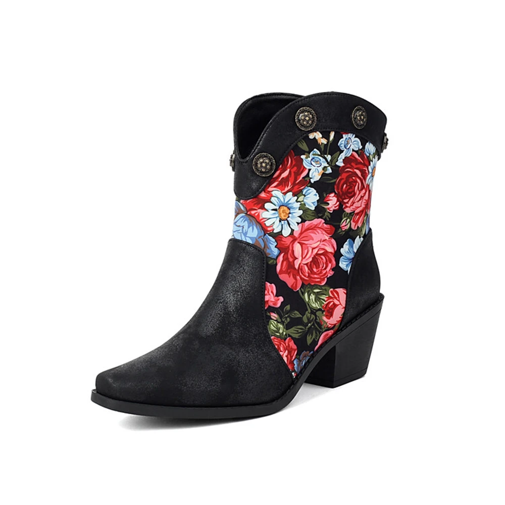 

Botas De Mujer Ankle Boots Women European American Fashion Color Blocked Short Western Boots High Heels Goth Shoes Big Size 052