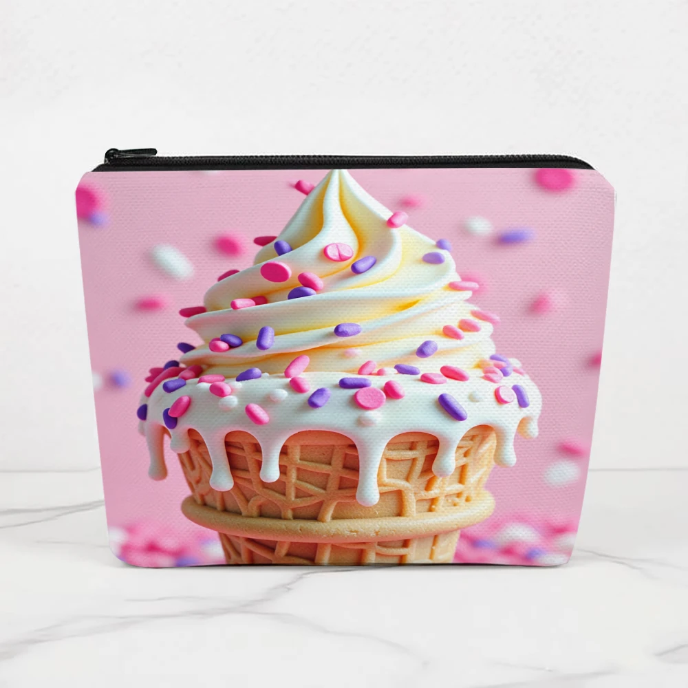 Ice Cream Cone With Sprinkles Makeup Bags for Girls Cosmetic Pouch Toiletry Bag Pencil Case Travel Storage