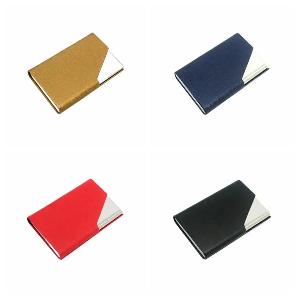 Stainless Steel Card Holder High Quality PU Leather Portable Name Card Case Magnetic Large Capacity Name Card Storage Office