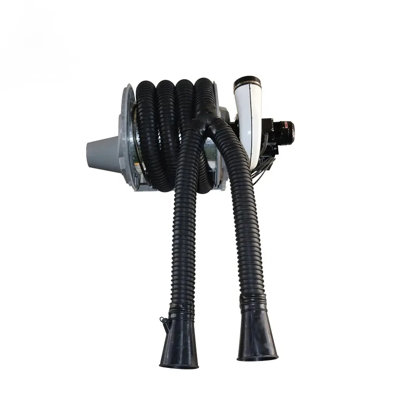 

Dual Exhaust Driven Motor Mount Fan for Car Workshop New Vehicle Equipment with Exhaust Blower And Hose Reel