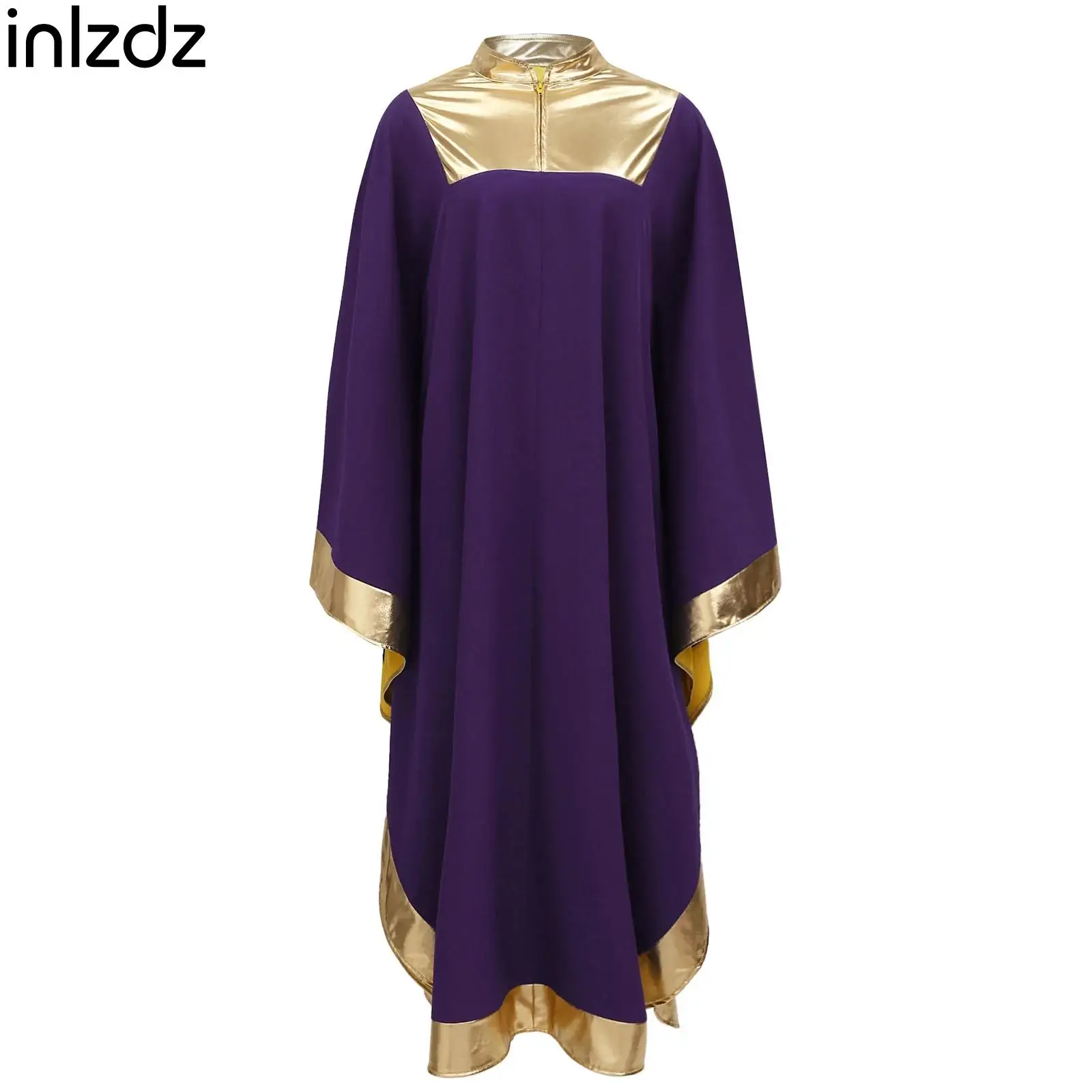 

Мужской халат для Хэллоуина, крещения, ролевых игр (судья, пастор), церковного хора, богослужений, хореографии, блестящий металлический сияющий облачник-монашеская ряса