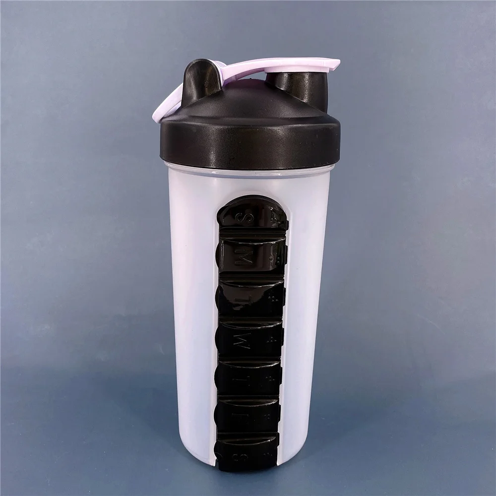 600ml Sports Plastic Water Bottle Combine Daily Pill Boxes Organizer Drinking Bottles Leak-proof Bottle PP Box Outdoor Pillbox