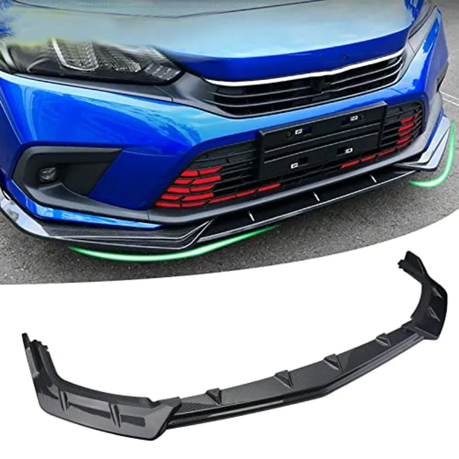 

3PCS Carbon Fiber Black Front Bumper Lip Spoiler FIT 2021 2022 Honda Civic Lower Bumper Body Kit Durable ABS Material Enhances