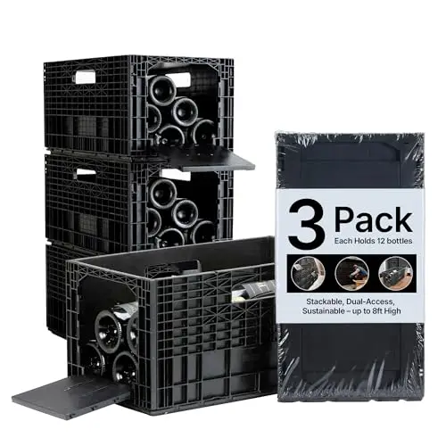 Stackable Wine Rack for Cabinet,12-Bottle Crate, Set of 3, Black