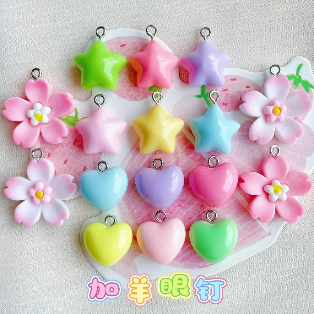 10pc Kawaii Macaron Cute Heart Star Cherry Blossom Pendants Resin Charms with Eye Pins  DIY Bracelet Keychain Making Accessories