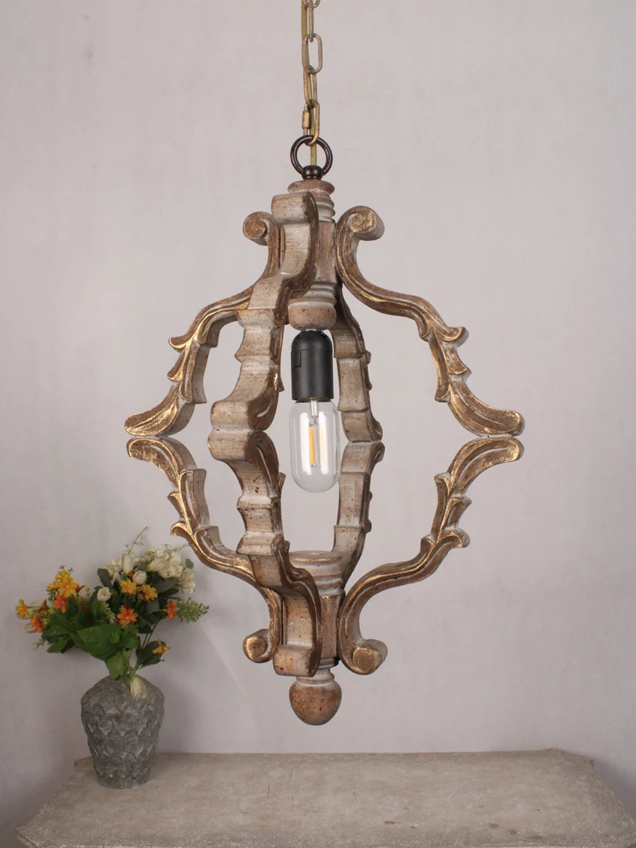 American Rural Retro Small Chandelier Solid Wood Gold-painted Clothing Store Restaurant Light Mediterranean Folk Village Cafe