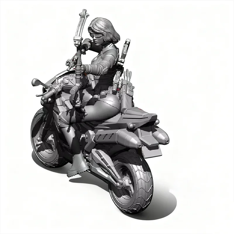 

1/24 Motorcycle Female Shooting Shooter Resin Model Figure Gk Micro Miniature 3d Printed White Model Toy Unassembled And Unpaint