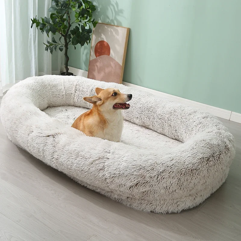 Manufacturer Hot Sale High Quality Washable Removable Luxury Giant Large Human Size Scale Fluffy Plush Dog Bed For Large Dog