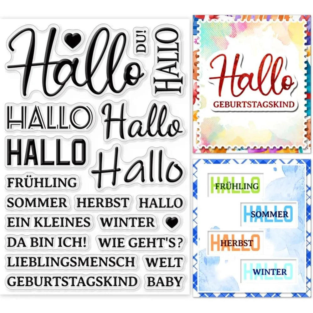 Hallo German Sayings Clear Stamps for DIY Scrapbooking German Greeting Word Phrase Silicone Clear Stamp 11x16cm Transparent