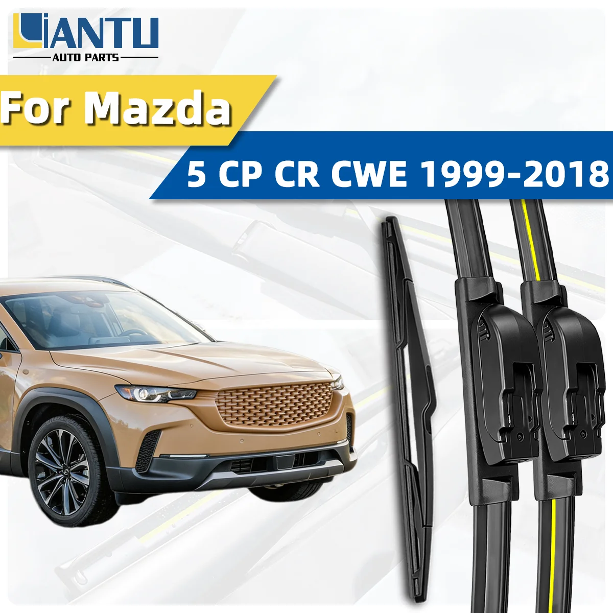 3PCS Palhetas de Limpador de Para-brisa Dianteiro e Traseiro Compatíveis com Mazda 5 CP CR CWE 1999-2018 Acessório Automotivo Premium Silencioso, Sem Manchas e Duradouro 2017