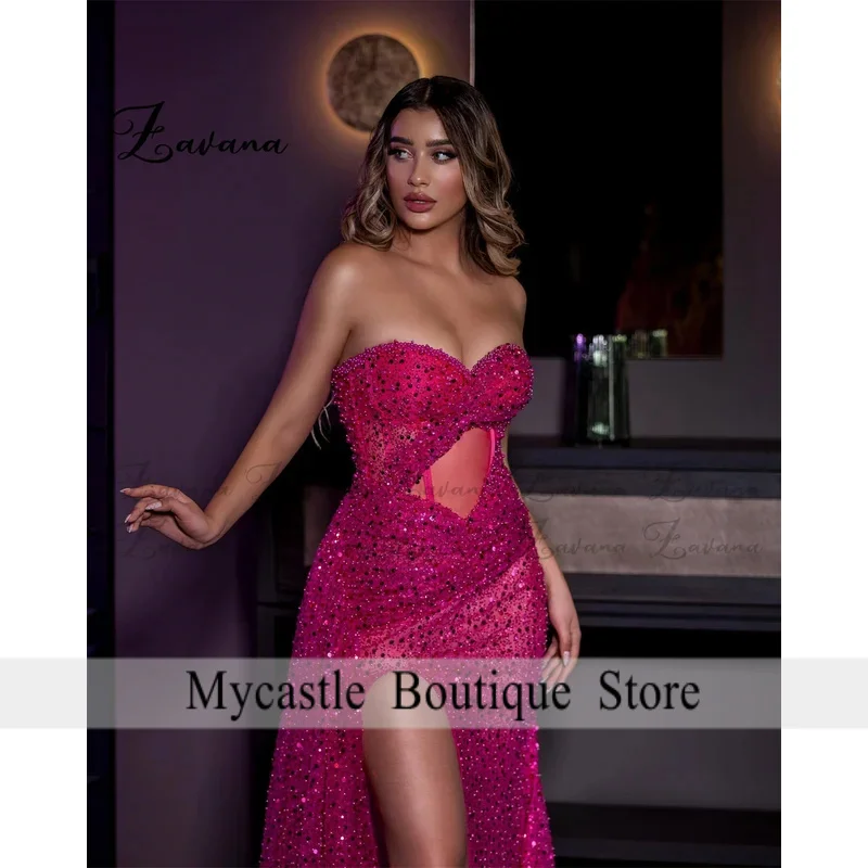 Abito da sera senza maniche bling con spacco con paillettes a tromba con pieghe ritagliate abito da festa formale Vestido De Noche personalizzato