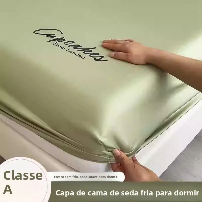 summer-new-ice-silk-bed-skirt-three-piece-set-letter-embroidery-mattress-protector-single-dormitory-bed-sheet-cover