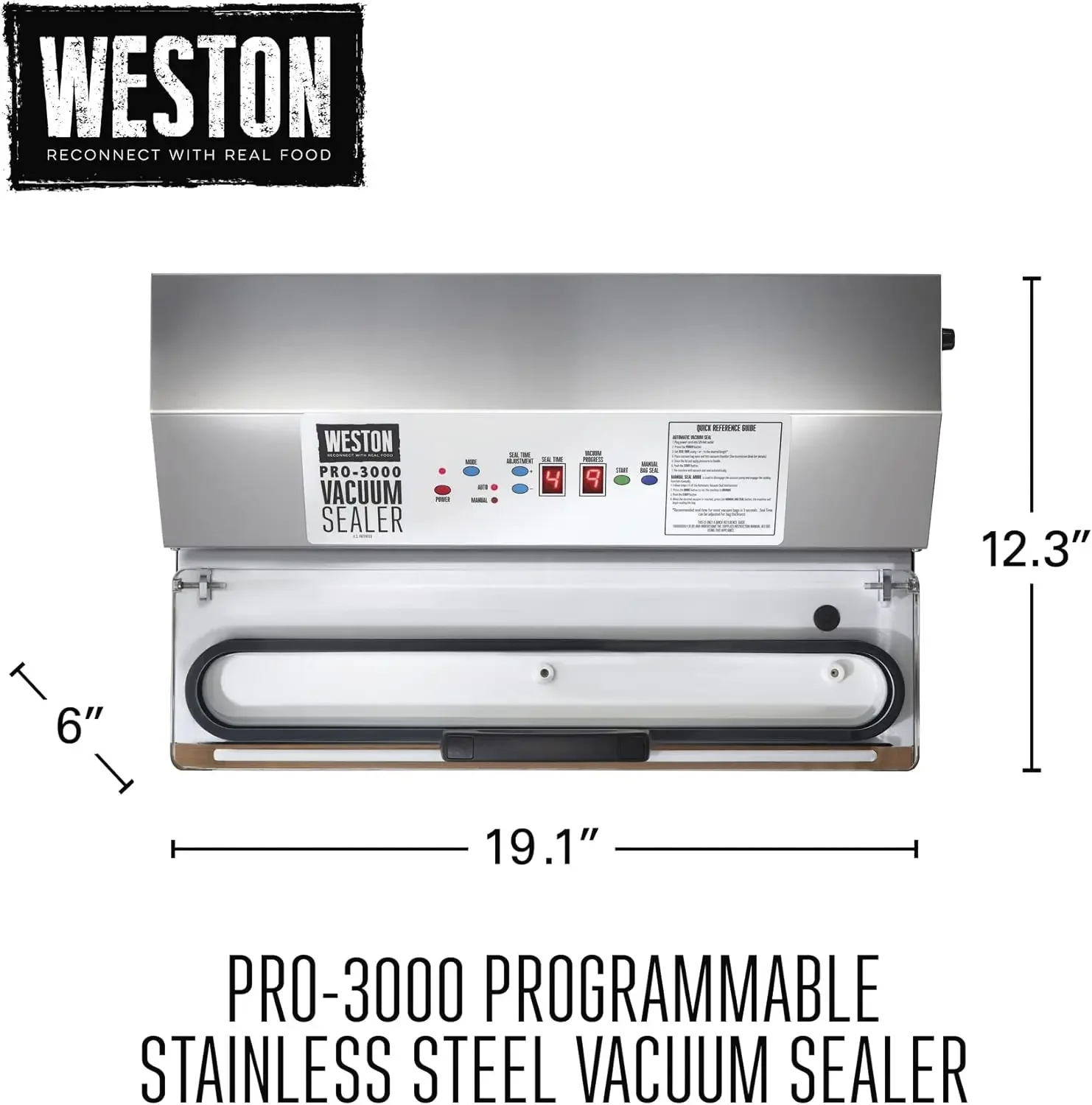 Máquina selladora al vacío Weston, barra extra ancha para sellar bolsas de hasta 15" de ancho, 935 W, controles LED programables, acero inoxidable