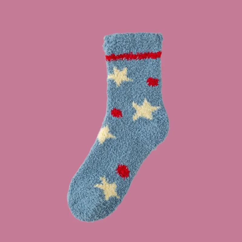 1/3 Pairs Thickened Coral Fleece Socks New Cute Star Cartoon Floor Socks Women Thickened Sleeping Home Floor Socks