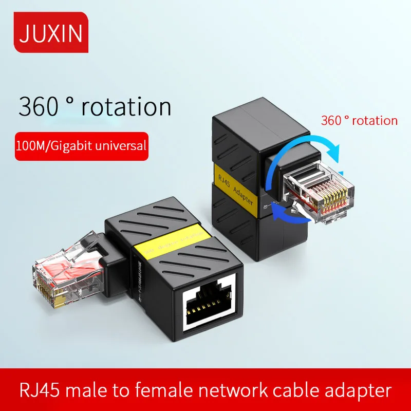 Gigabit Network Adapter 90 Degree Right Angle Elbow Network Cable General RJ45 Male Female Adapter 360 Degree Rotation