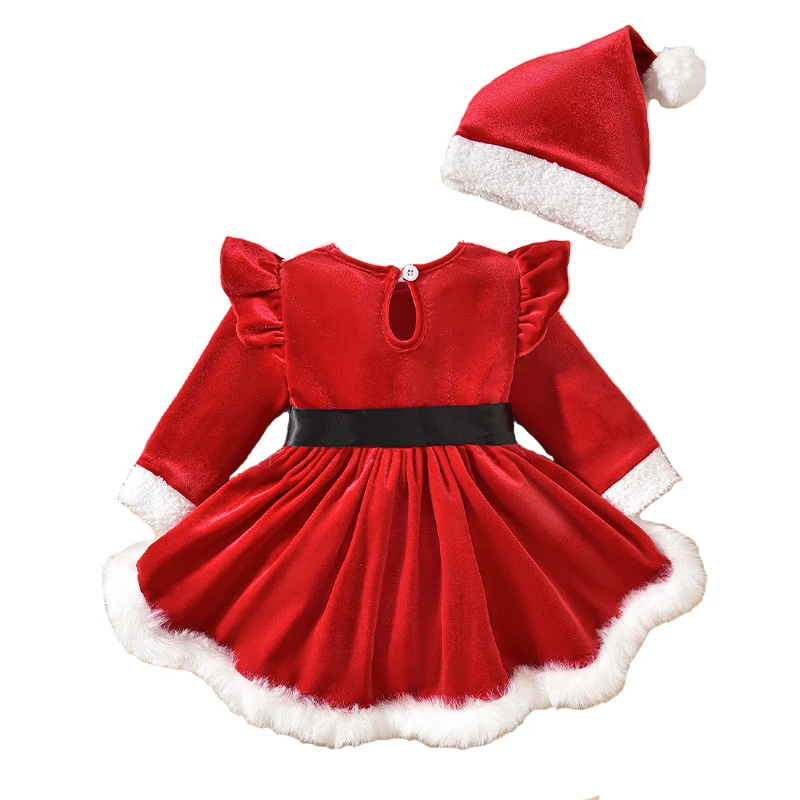 Grüner Weihnachtselfen-Strampler mit Hut, Blaues Kinder-Karnevalskostüm, Rotes Baby-Weihnachtsmann-Prinzessinnenkleid – Detail 3