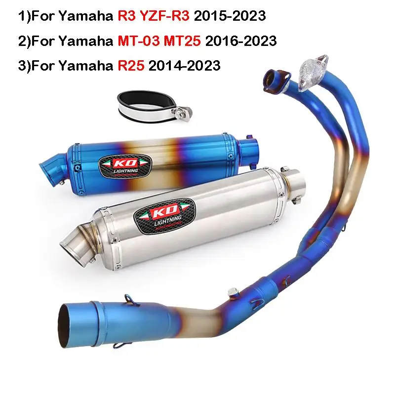 For Yamaha R3 YZF-R3 R25 MT-03 MT25 2016-2023 Motorcycle Exhaust Muffler Tail Pipe Blue Front Mid Link Pipe Slip On System Tube