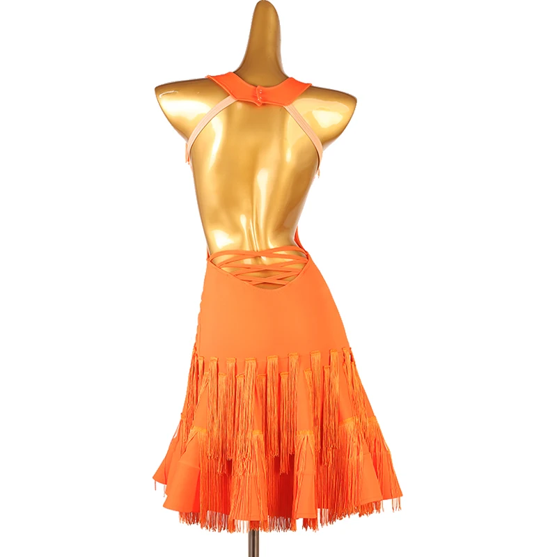 Latin Tassel Dress Sexy Sleeveless Dance Practice Wear Competition Costume Performance Clothing Stage Outfits Ball Gowns