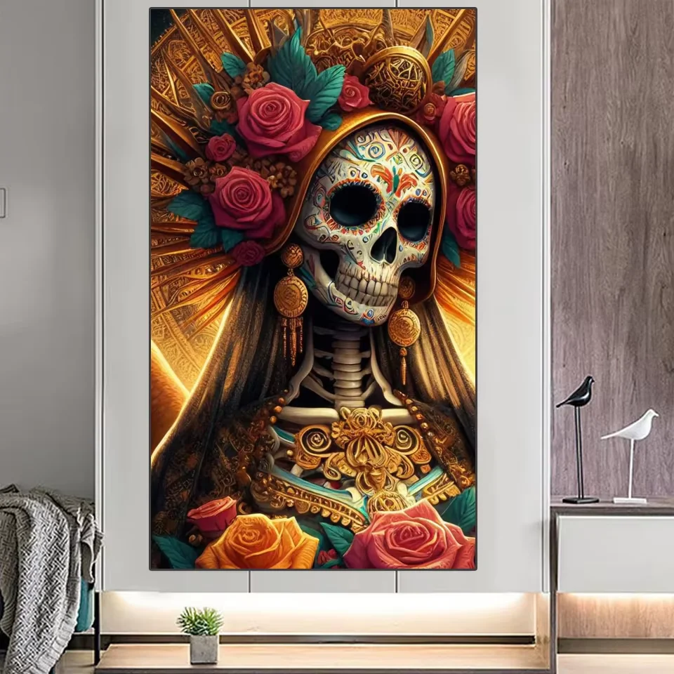 DIY Diamond Art Painting Skeleton Ladies Mosaic Cross Stitch Set Art Flower Rose Gemstone Inlay DIY Gift Decoration Painting