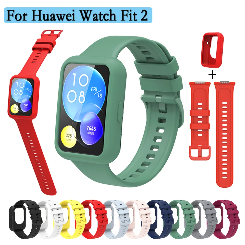 2 In 1 For Huawei Watch Fit 2 Case + Strap High Quality Silicon Smart Watch Protector Shell And Band One Color