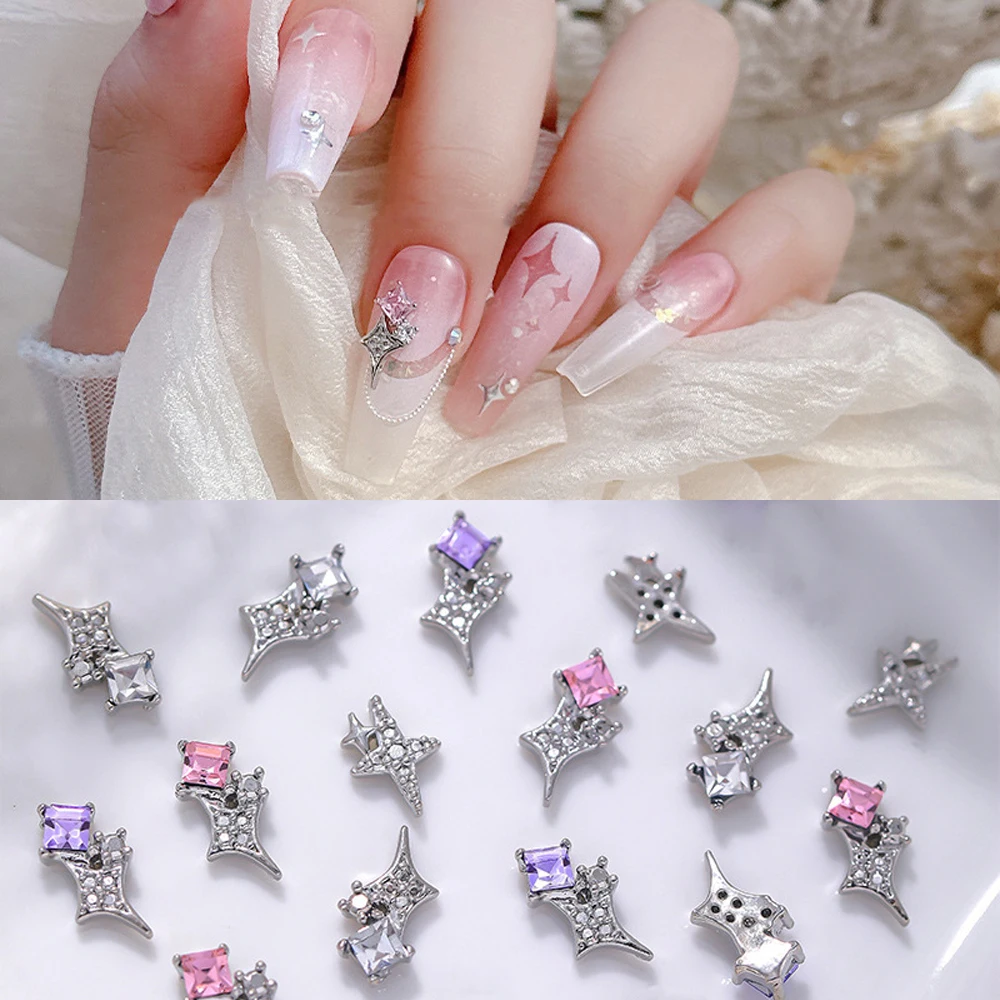 10Pcs Alloy Color Gem Star Nail Art Charm 3D Glitter Luxury Star Element Rhinestone Nail Ornament DIY Wykwintne akcesoria do paznokci