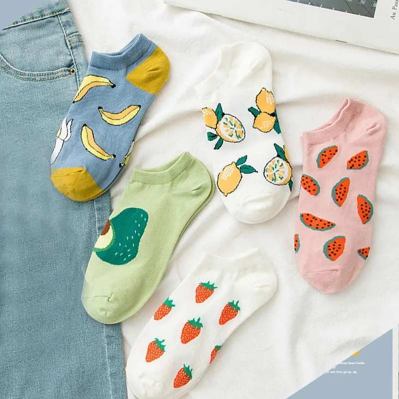 5 Pairs Of Womens Funny Socks Spring And Autumn Fruit Socks Avocado Lemon Strawberry Banana Harajuku Casual Socks