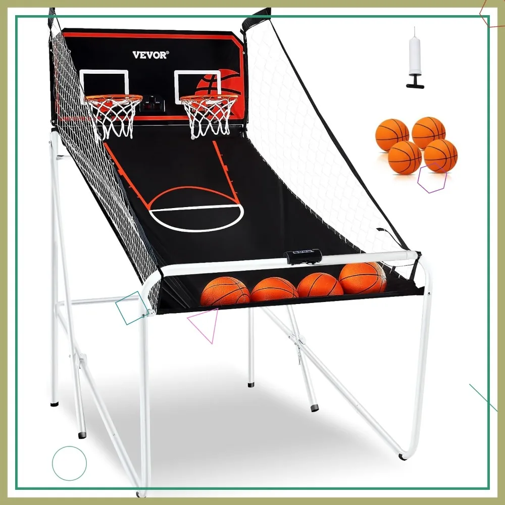 Foldable Basketball Arcade Game, 2 Player Indoor Sport with 4 Balls, 8 Modes, Electronic Scoreboard, Pump for Kids Adults