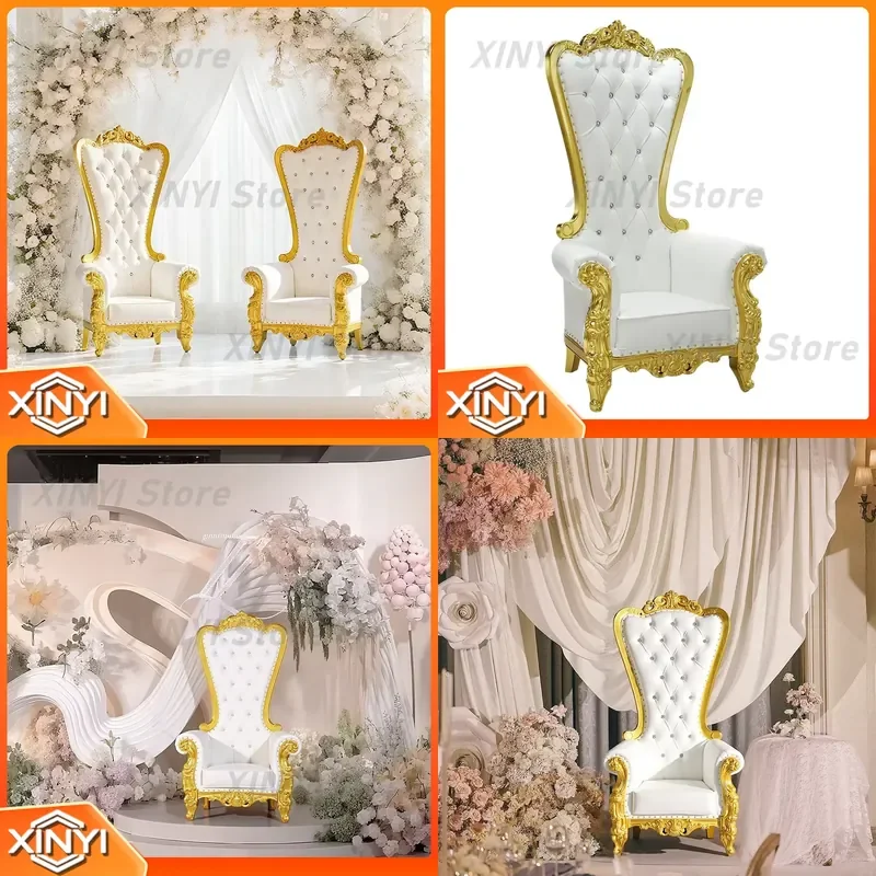 European High-Backed Solid Wood Wedding Chair for Event Banquets Hotel Restaurant Living Room Durable King Throne Chair