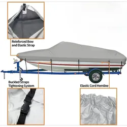 600D 10-28FT V-Trailer Boat Cover Outdoor Oxford Cloth Rainproof Anti-UV Dust Cover Marine Trailerable Canvas Boat Accessories