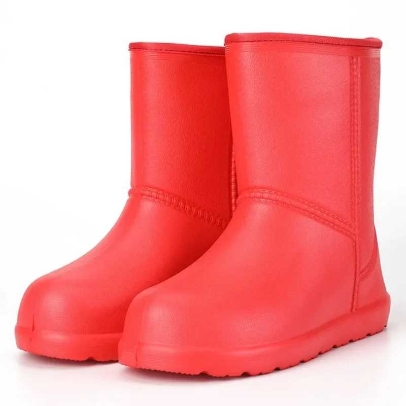 Rain Boots EVA Plush Warm Rain Shoes for Women Lightweight Anti Slip Snow Boots with Cotton Waterproof Shoe Rubber Shoes Men