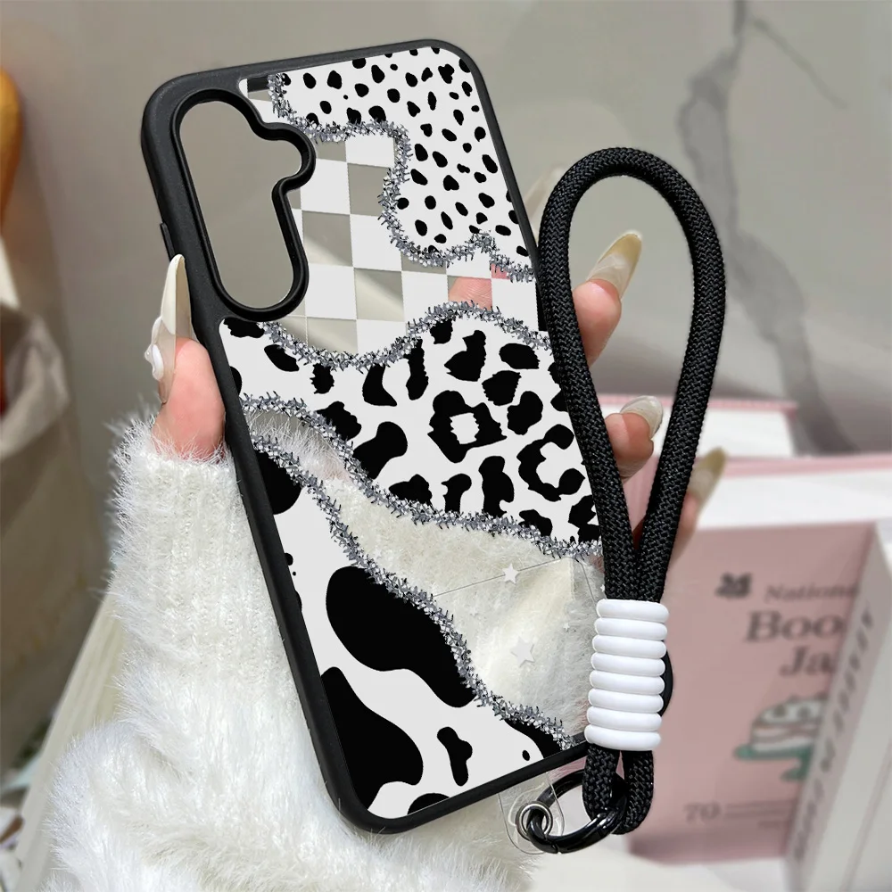 Silikon-Matte-Handyhülle für Samsung Galaxy S26 Ultra Funda S25 FE S24 S23 S26ultra, schützende Lanyard-Mode-Leopardenhülle
