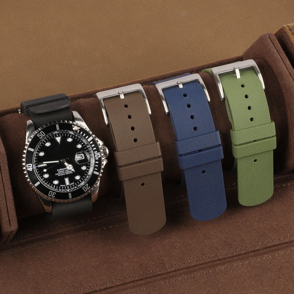 FKM Fluoro Rubber Watch Band 20mm 21mm 22mm Durable Military Wristband for Tudor for Omega for Rolex Waterproof Watch Strap