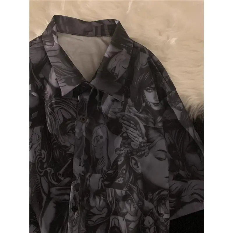 

Large Size 300 Pounds Hip Hop Style Men's Shirt Vintage Hong Kong Flavor Short Sleeve Fashionable Streetwear Top