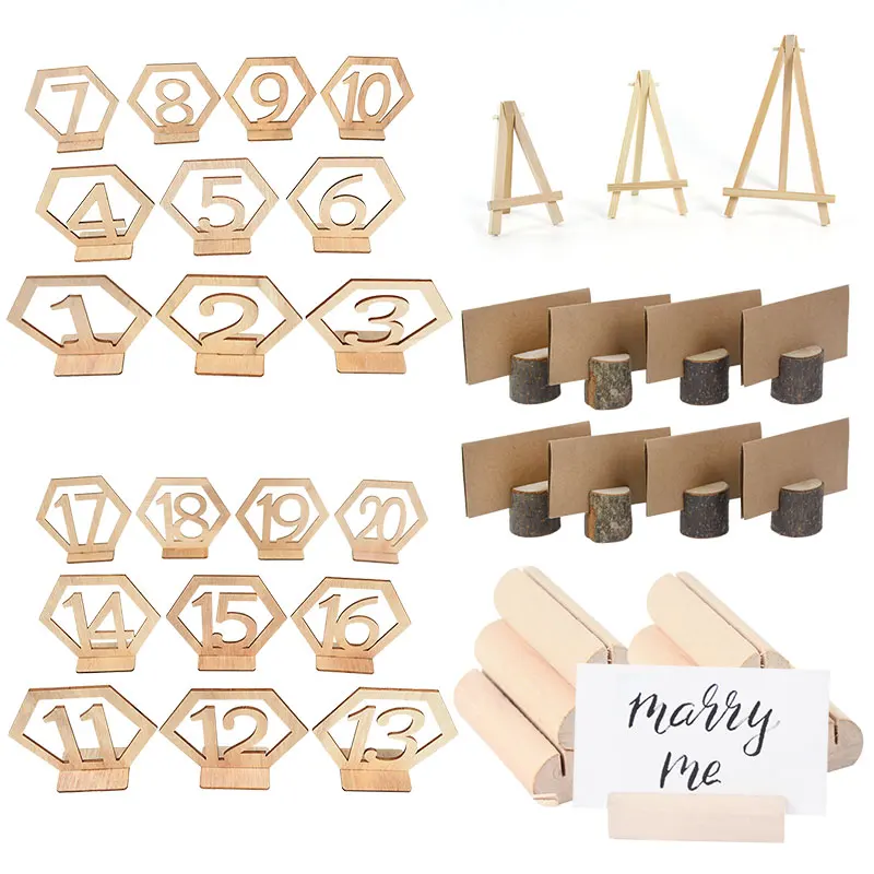 

1set Wedding Party Decor Table Number Signs Wooden Memo Holder For Engagement Birthday Party Events Catering Decor Supplies