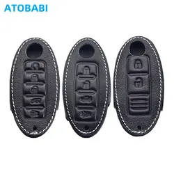 ATOBABI Leather Car Key Cover Bag For Nissan Altima Murano Maxima Patrol Armada Infiniti Q50 QX50 Q60 QX60 Smart Remote Fob Case