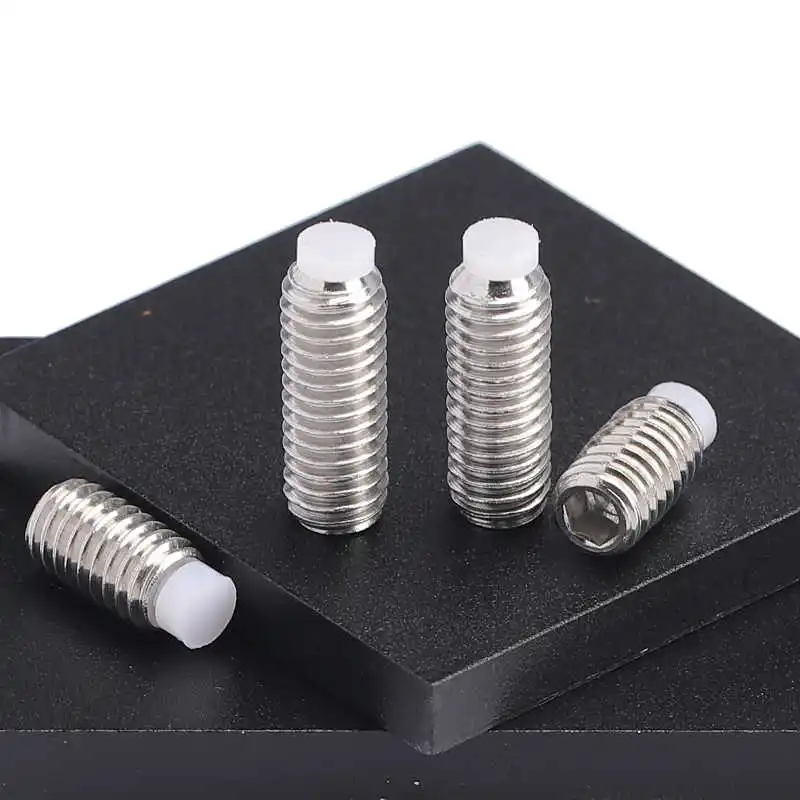304 Stainless Steel Nylon Head Buffer Bolts M3-M12 Plastic Plunger Stop Set Screw Hex Socket Grub Screws POM Soft Tip Fastener