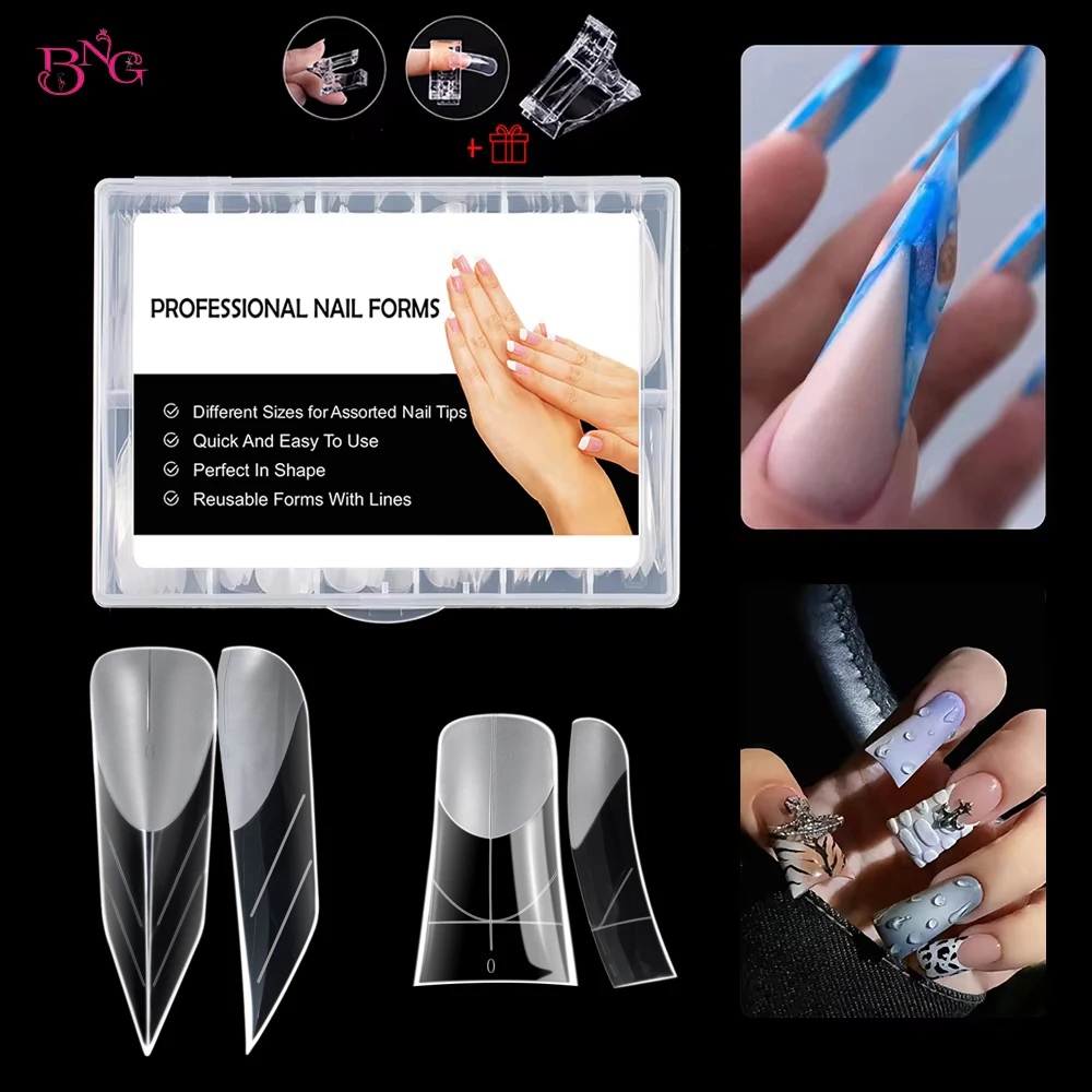 Novo 120 pçs formas de unhas duplas forma especial poli gel de unhas cobertura completa moldes de unhas 12 tamanhos ferramentas de manicure russa