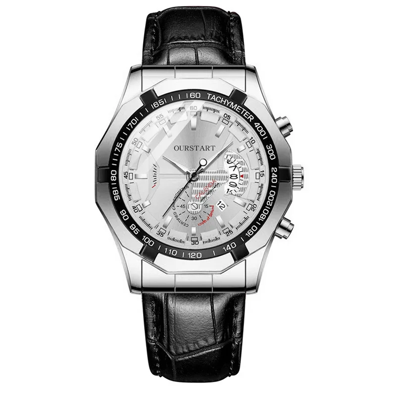 Trendy Men's Watch with Calendar Men's Large Plate Leather Watch with Creative Design Men