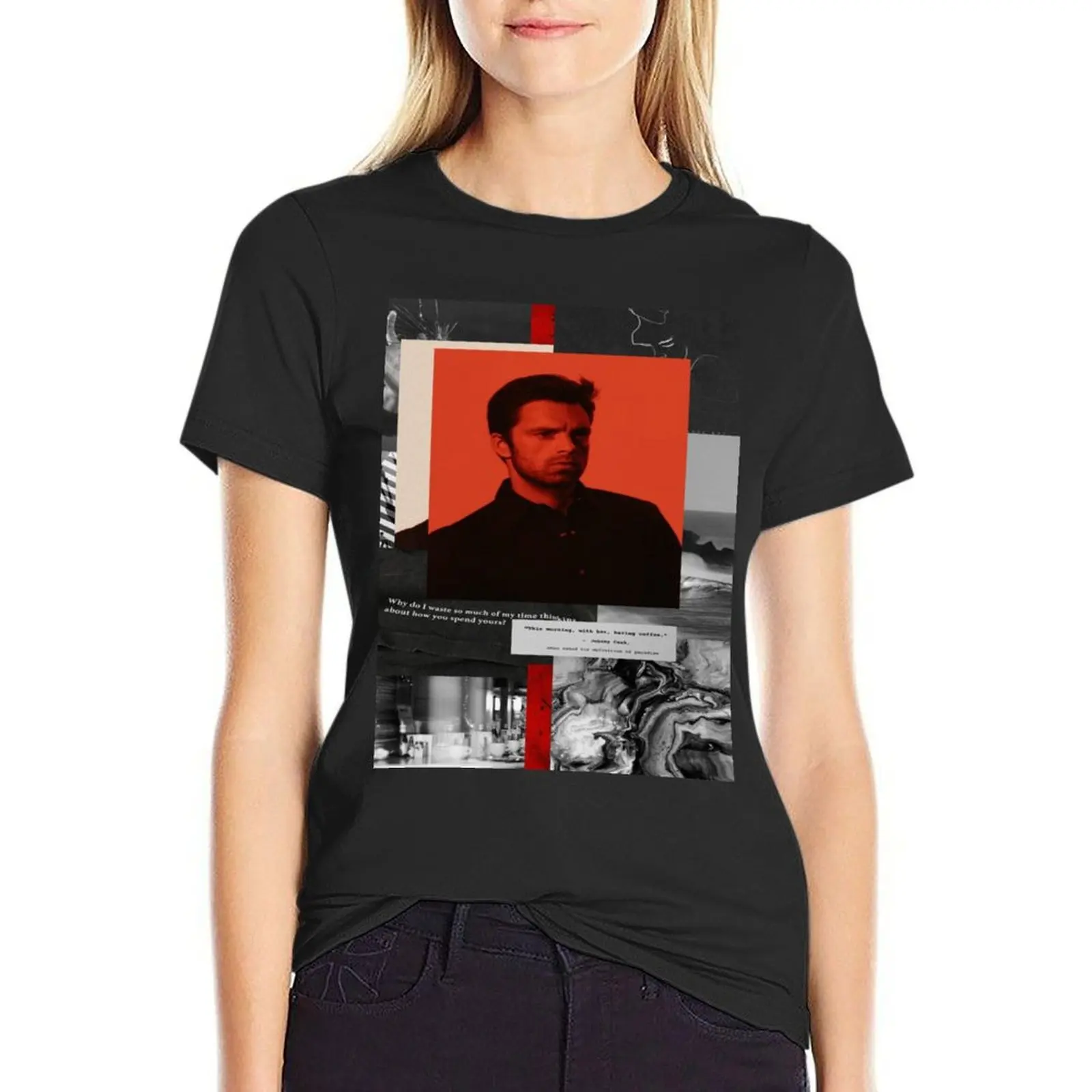 Minimal Sebastian Stan T-Shirt hippie clothes cute tops summer clothes graphic t-shirts for Women