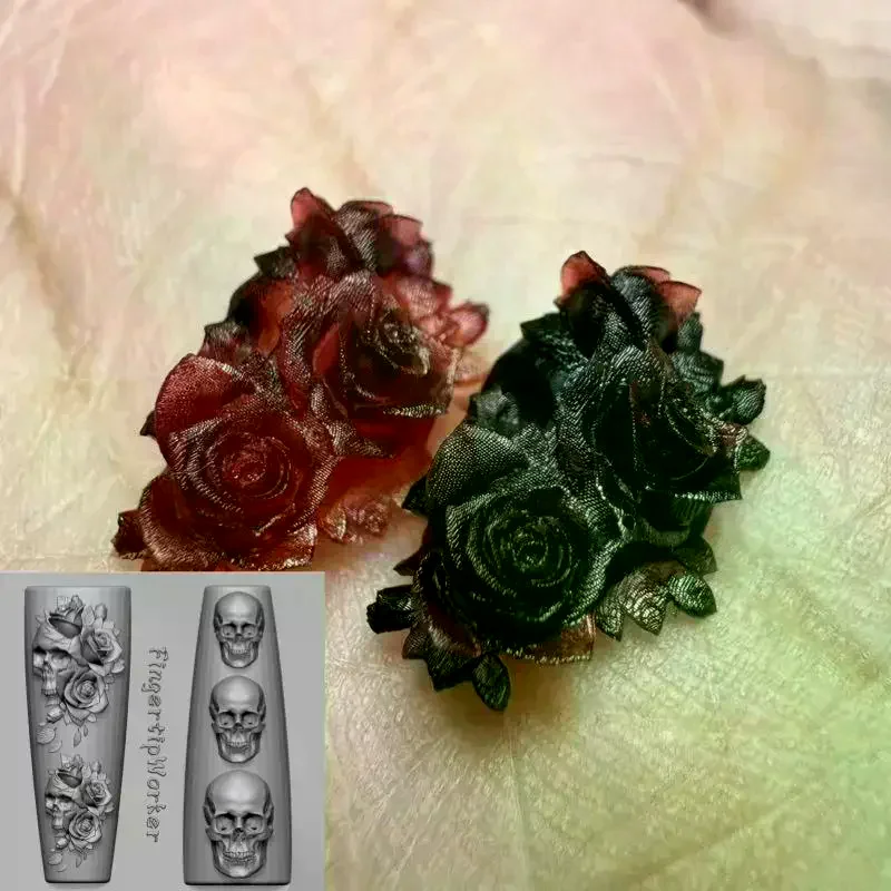 /JCS/Flower Skull Silicone Nail Art Molds DIY Skeleton Hand Design Transparent Carving Mold Nail Art Decorations Rose