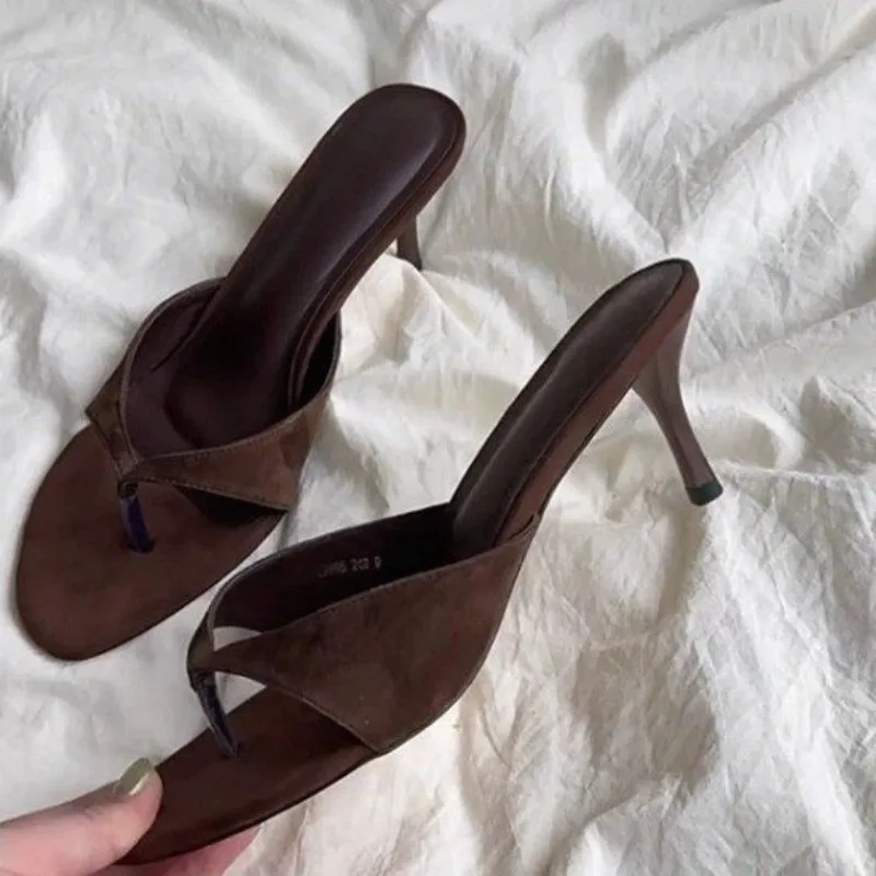 

2026 New Minimalist High Heels Women Wear Round Toe Open Toe Summer Stiletto Flip-flops