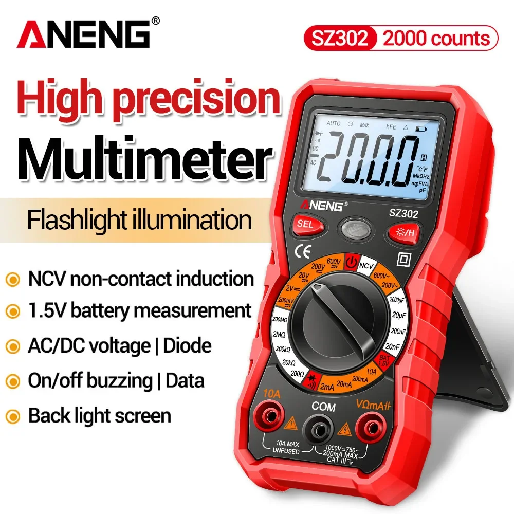 Smart Multimeter Digital High Precision Tester ANENG SZ302 AC DC Voltmeter Ammeter Resistance NCV Sensing Electrician Repair Too