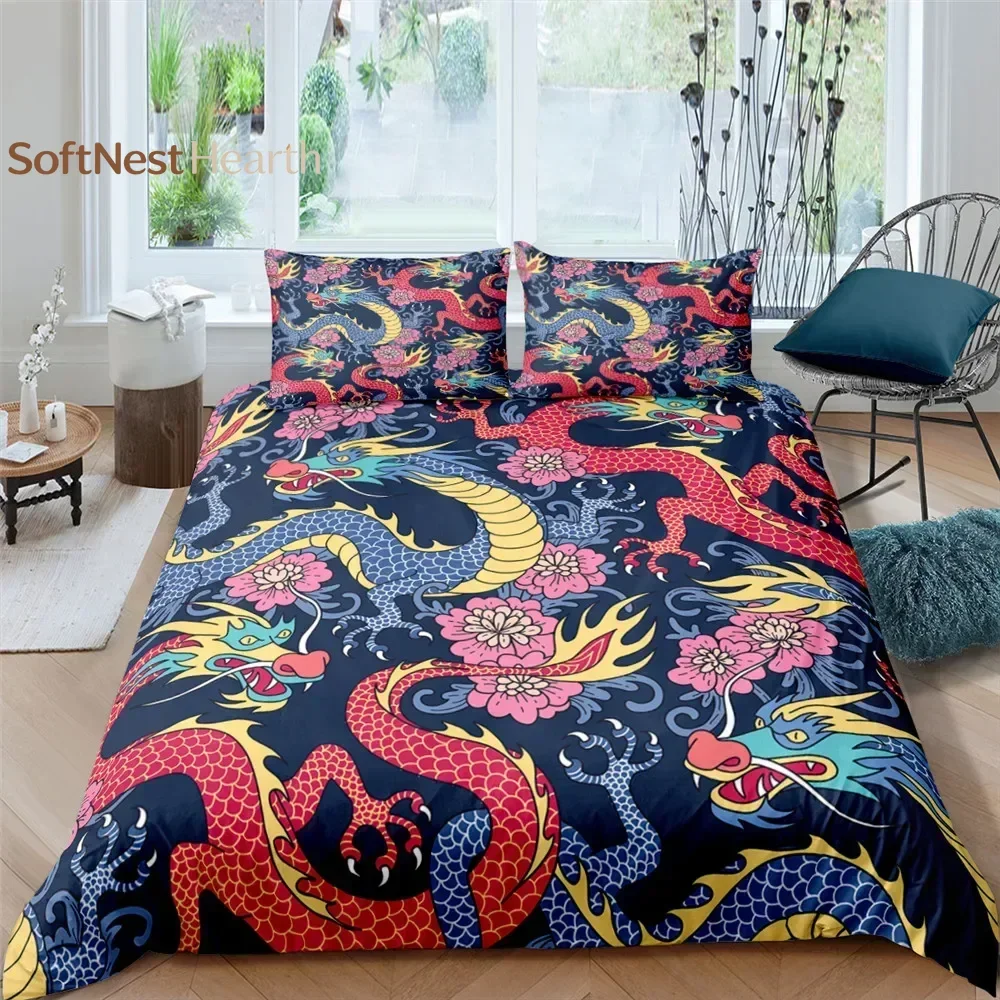 2026 Bedding Set 3D Dragon Printing Bedclothes Duvet Cover With Pillowcases Polyester Comforter Cover King Queen Twin Home Texti