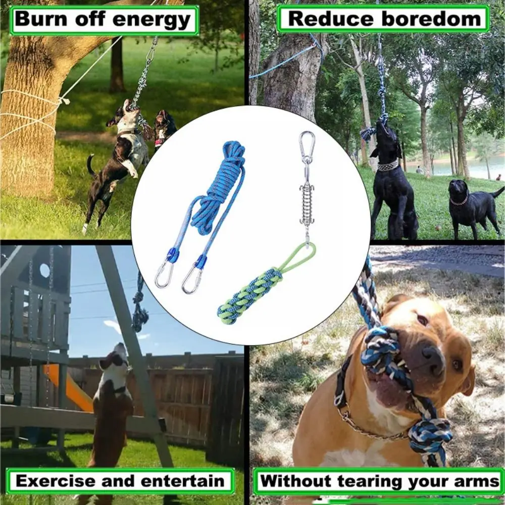 Bite Resistant Dog Spring Pole Toys Cotton Rope 5M Dog Teething Dog Spring Pole Toys Tug Hanging Exercise Cotton Rope