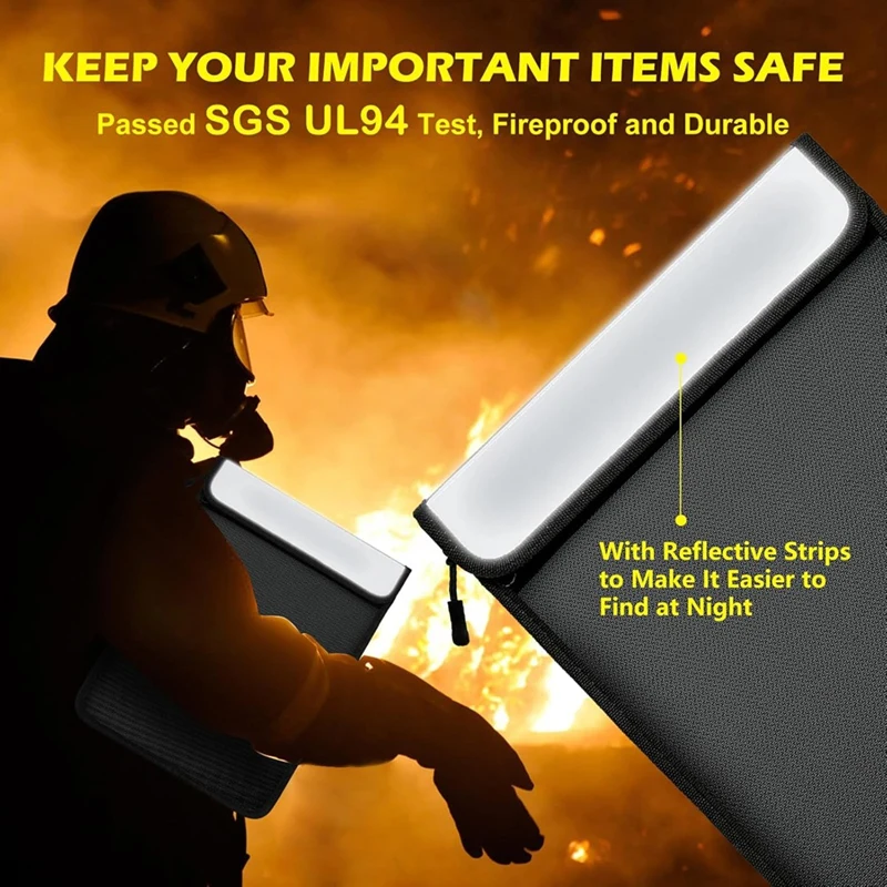 Fireproof Document Bag, Waterproof Document Storage Bag With 2 Pockets,Fireproof Money Bag For Cash,For File/Valuables