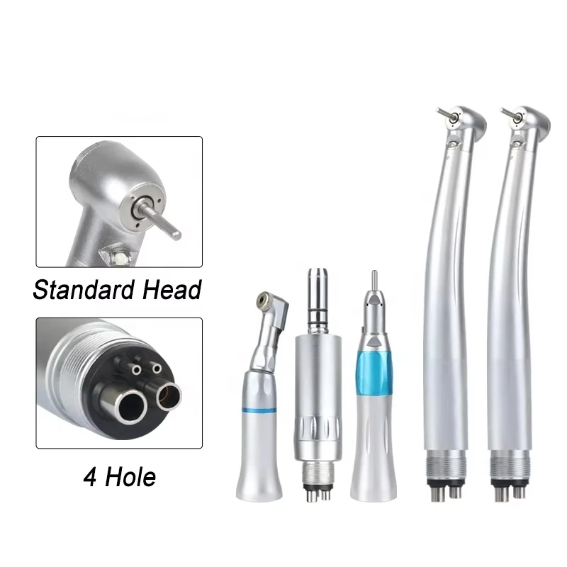 5Pcs/Kit N Tape LED High Speed Dental Handpiece Kits with Lights, E-generator,Torque Head, Push Button, 3 Water Spray, 2/4Holes